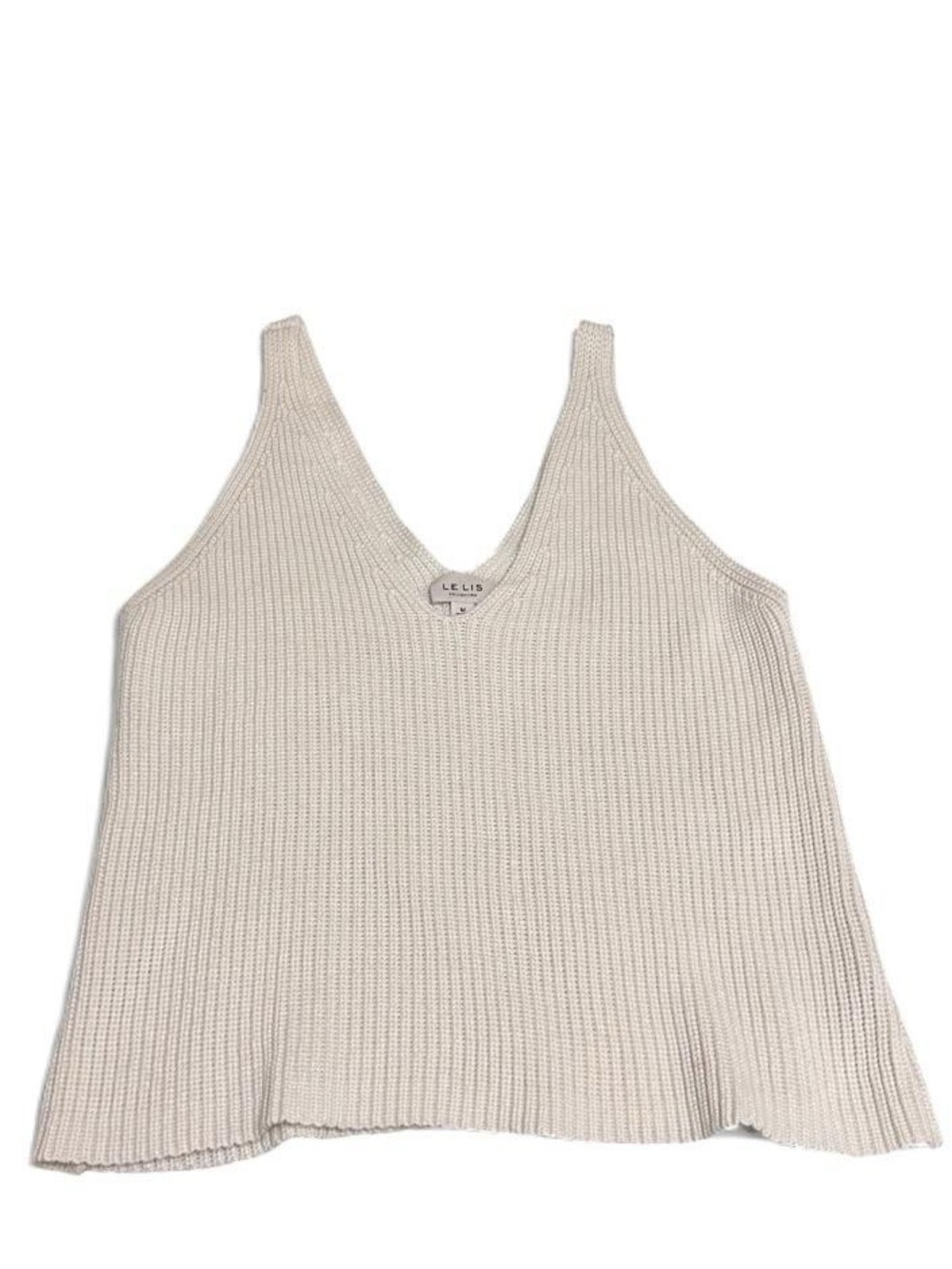 Le Lis Womens V-Neck Ribbed Knit Tank Top Cream Sleeveless Layering Shirt S